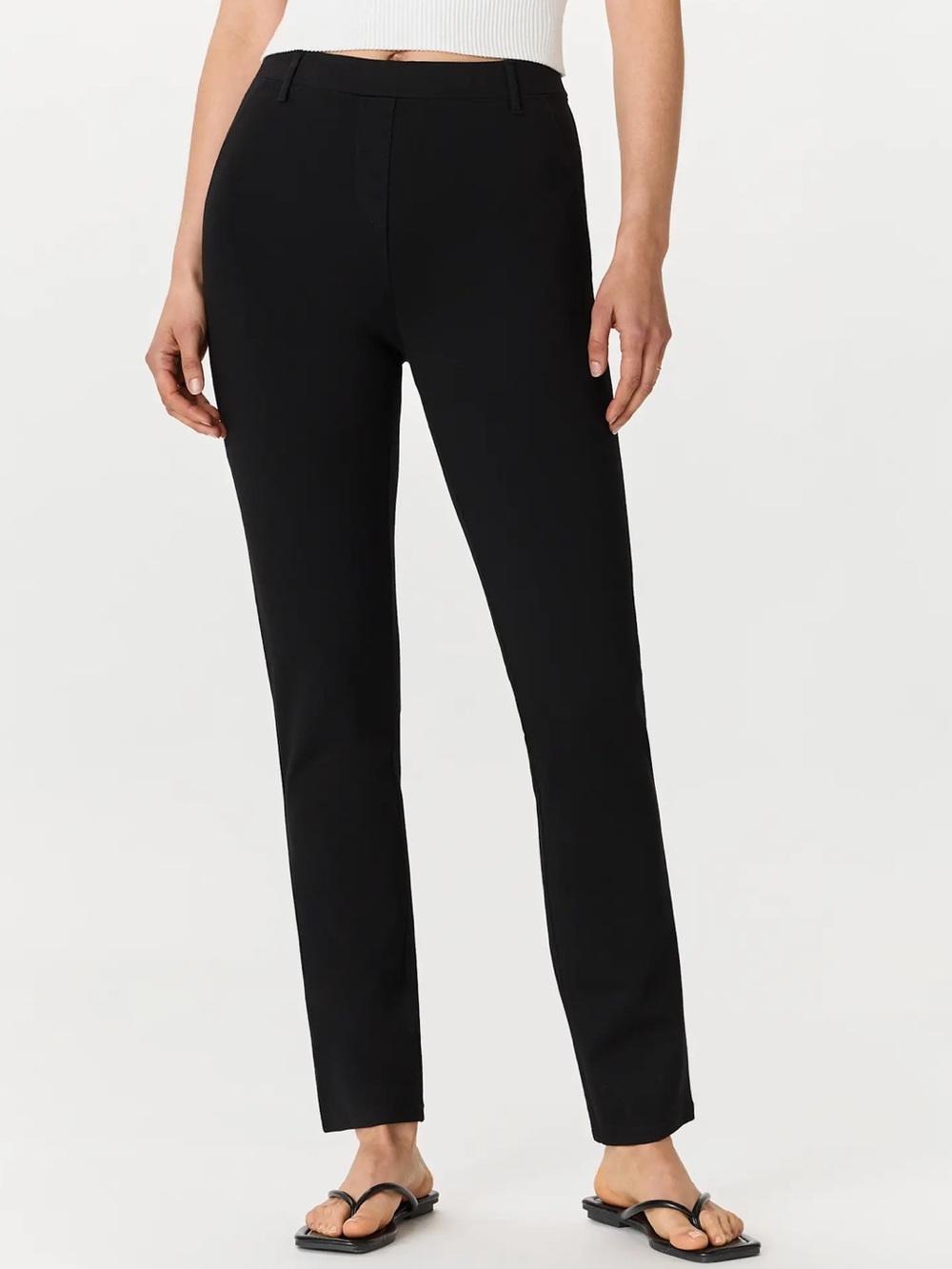 NWT Quince Black Rayon Blend Ultra Stretch Ponte Straight Leg Pants Sz. L